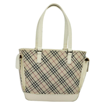 BURBERRY Nova Check Tote Bag Canvas Beige Silver Auth 132111 - 0