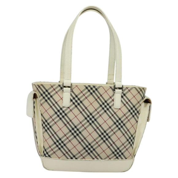 BURBERRY Nova Check Tote Bag Canvas Beige Silver Auth 132111