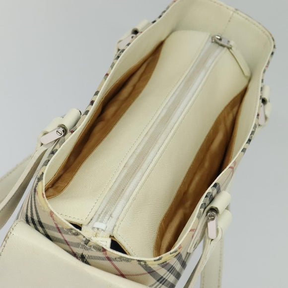 BURBERRY Nova Check Tote Bag Canvas Beige Silver Auth 132111