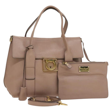 Salvatore Ferragamo Gancini Hand Bag Leather 2way Pink Gold Auth 132114