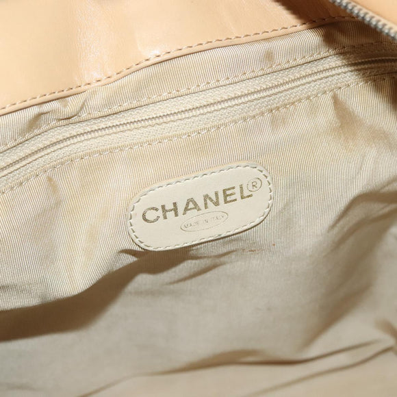 CHANEL COCO Mark Tote Bag Lamb Skin Beige Silver CC Auth 132122