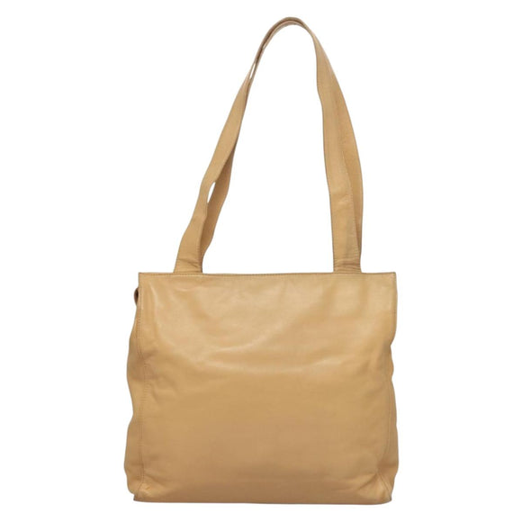 CHANEL COCO Mark Tote Bag Lamb Skin Beige Silver CC Auth 132122