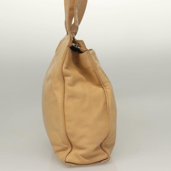 CHANEL COCO Mark Tote Bag Lamb Skin Beige Silver CC Auth 132122