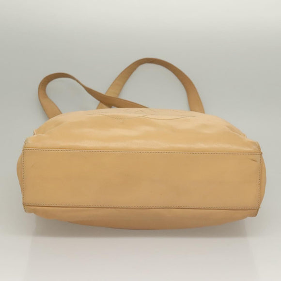 CHANEL COCO Mark Tote Bag Lamb Skin Beige Silver CC Auth 132122