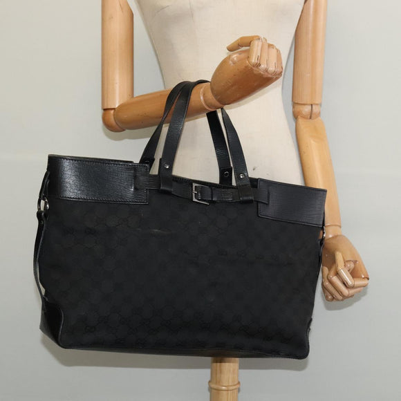 GUCCI GG Canvas Hand Bag Black Silver 106251 214397 Auth 132133