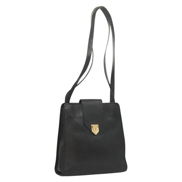 SAINT LAURENT Shoulder Bag Leather Black Gold Auth 132147