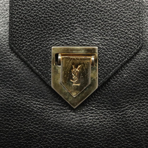 SAINT LAURENT Shoulder Bag Leather Black Gold Auth 132147