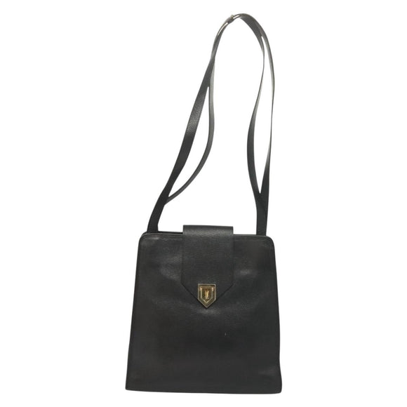 SAINT LAURENT Shoulder Bag Leather Black Gold Auth 132147