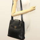 SAINT LAURENT Shoulder Bag Leather Black Gold Auth 132147-21