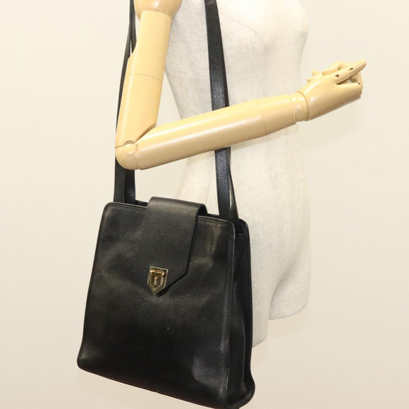 SAINT LAURENT Shoulder Bag Leather Black Gold Auth 132147