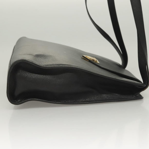 SAINT LAURENT Shoulder Bag Leather Black Gold Auth 132147