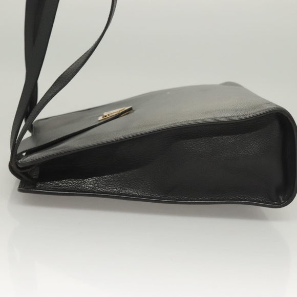 SAINT LAURENT Shoulder Bag Leather Black Gold Auth 132147