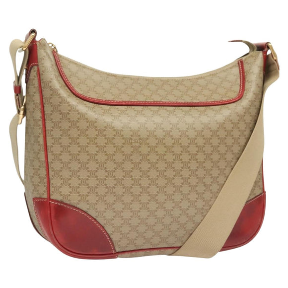 CELINE Macadam Canvas Shoulder Bag Beige Gold Auth 132148