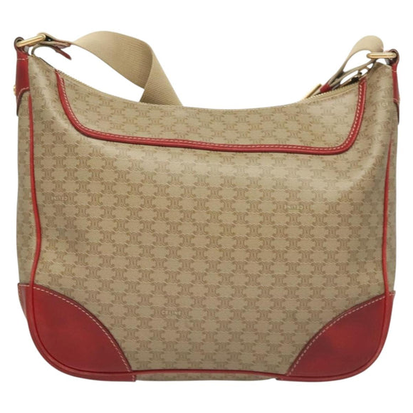 CELINE Macadam Canvas Shoulder Bag Beige Gold Auth 132148