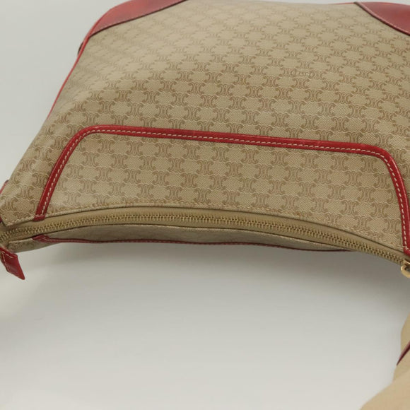 CELINE Macadam Canvas Shoulder Bag Beige Gold Auth 132148