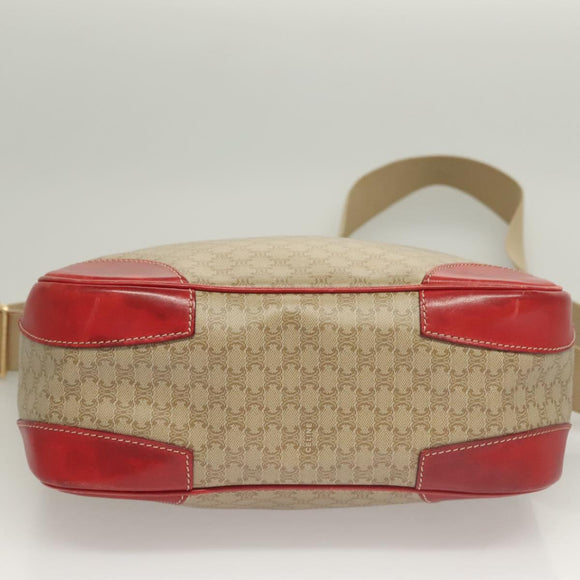 CELINE Macadam Canvas Shoulder Bag Beige Gold Auth 132148