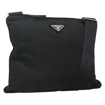 PRADA Shoulder Bag Nylon Black Silver Auth 132150