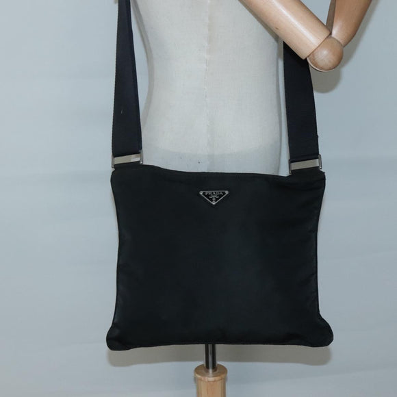 PRADA Shoulder Bag Nylon Black Silver Auth 132150