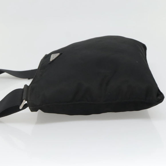 PRADA Shoulder Bag Nylon Black Silver Auth 132150