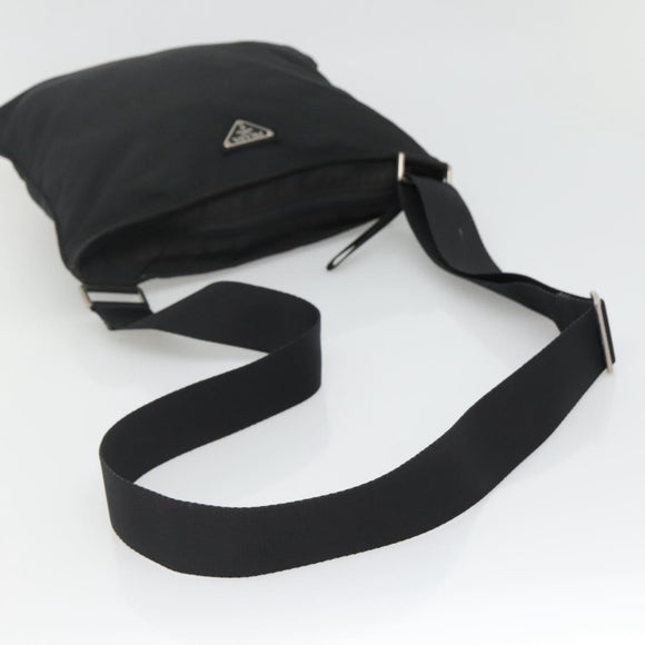 PRADA Shoulder Bag Nylon Black Silver Auth 132150