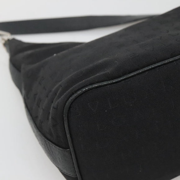 BVLGARI Logo Mania Shoulder Bag Canvas Black Silver Auth 132165