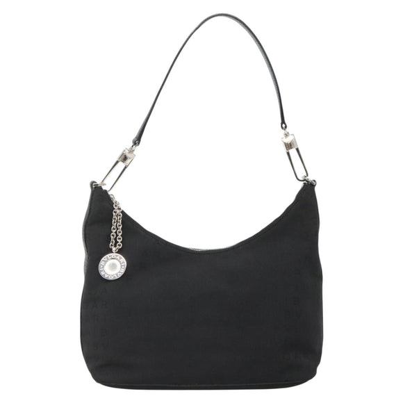 BVLGARI Logo Mania Shoulder Bag Canvas Black Silver Auth 132165