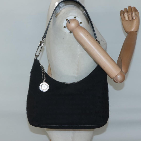 BVLGARI Logo Mania Shoulder Bag Canvas Black Silver Auth 132165