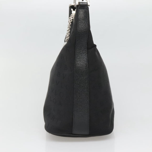 BVLGARI Logo Mania Shoulder Bag Canvas Black Silver Auth 132165