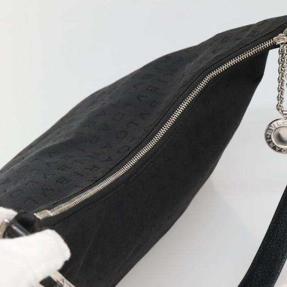 BVLGARI Logo Mania Shoulder Bag Canvas Black Silver Auth 132165