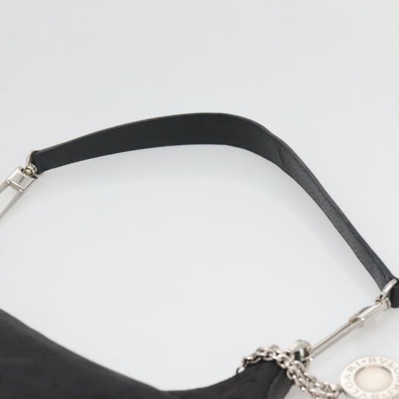 BVLGARI Logo Mania Shoulder Bag Canvas Black Silver Auth 132165