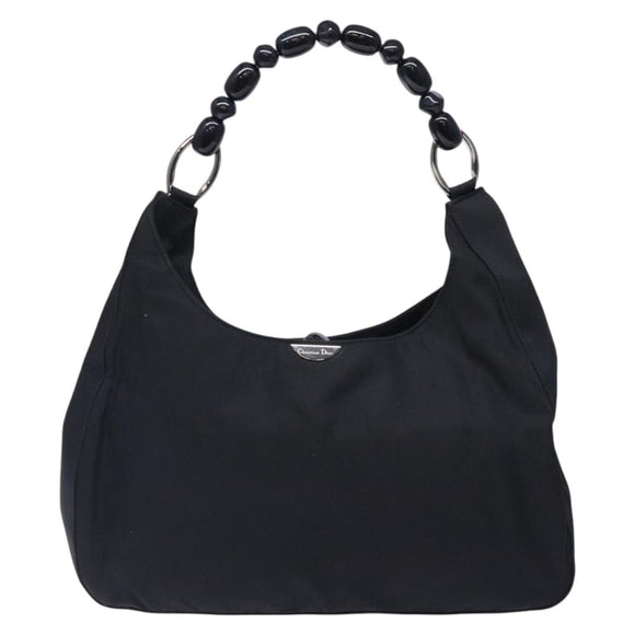 Christian Dior Maris Pearl Shoulder Bag Nylon Navy Silver Auth 132171