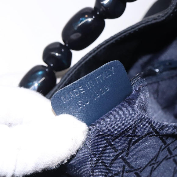 Christian Dior Maris Pearl Shoulder Bag Nylon Navy Silver Auth 132171