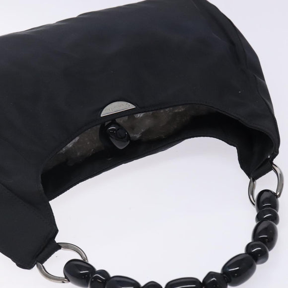 Christian Dior Maris Pearl Shoulder Bag Nylon Navy Silver Auth 132171