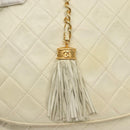 CHANEL Matelasse Chain Shoulder Bag Lamb Skin White Gold CC Auth 132172-14