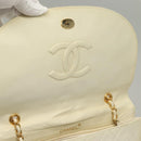 CHANEL Matelasse Chain Shoulder Bag Lamb Skin White Gold CC Auth 132172-15