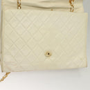 CHANEL Matelasse Chain Shoulder Bag Lamb Skin White Gold CC Auth 132172-16