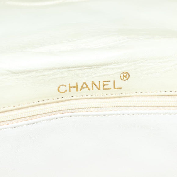 CHANEL Matelasse Chain Shoulder Bag Lamb Skin White Gold CC Auth 132172