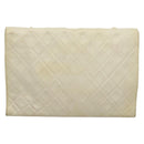CHANEL Matelasse Chain Shoulder Bag Lamb Skin White Gold CC Auth 132172-3