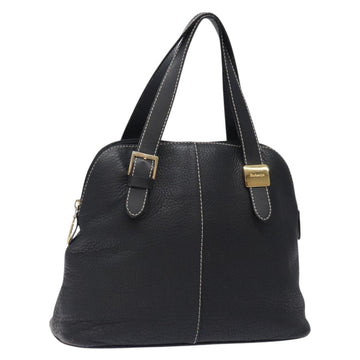 Burberrys Hand Bag Leather Black Gold Auth 132174