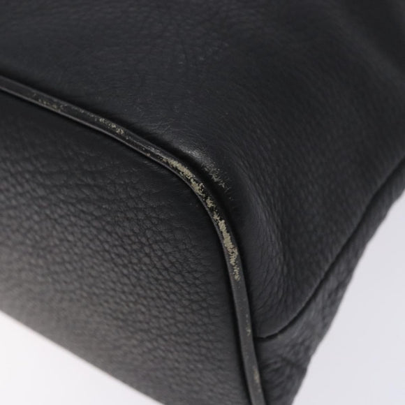 Burberrys Hand Bag Leather Black Gold Auth 132174