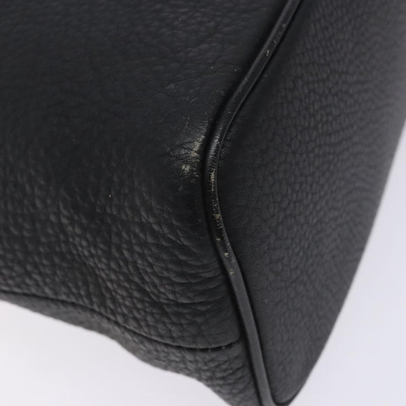 Burberrys Hand Bag Leather Black Gold Auth 132174