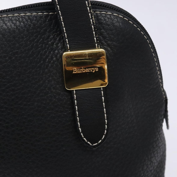Burberrys Hand Bag Leather Black Gold Auth 132174