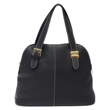 Burberrys Hand Bag Leather Black Gold Auth 132174 - 0