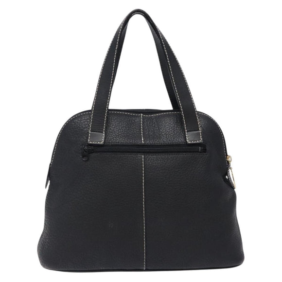 Burberrys Hand Bag Leather Black Gold Auth 132174