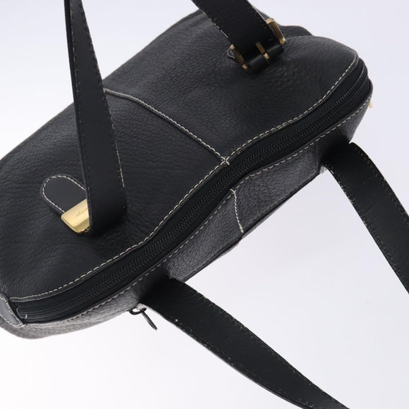 Burberrys Hand Bag Leather Black Gold Auth 132174