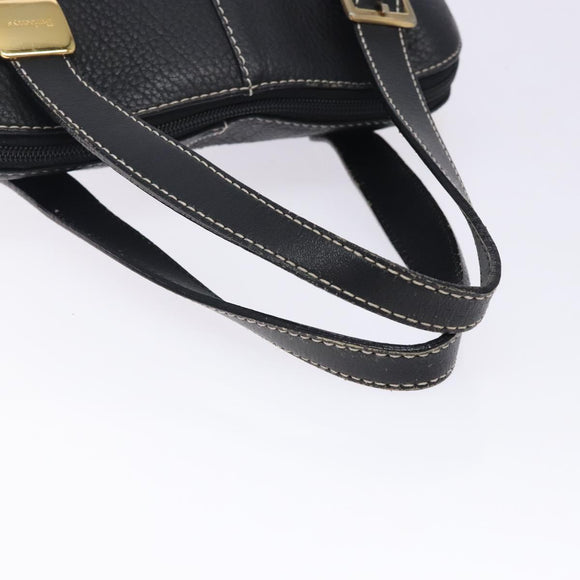 Burberrys Hand Bag Leather Black Gold Auth 132174
