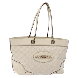 GUCCI GG Canvas Guccissima Horsebit Tote Bag White Gold 145993 Auth 132199