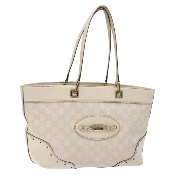 GUCCI GG Canvas Guccissima Horsebit Tote Bag White Gold 145993 Auth 132199