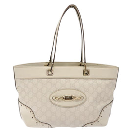 GUCCI GG Canvas Guccissima Horsebit Tote Bag White Gold 145993 Auth 132199 - 0