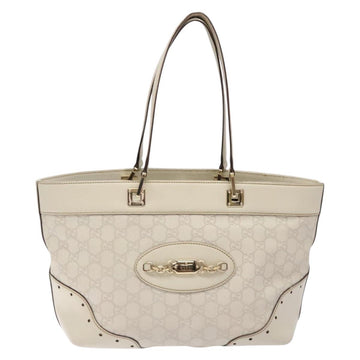 GUCCI GG Canvas Guccissima Horsebit Tote Bag White Gold 145993 Auth 132199 - 0